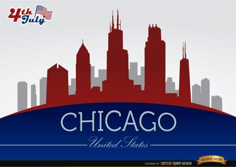 Download Chicago skyline on July 4th celebration - Vector download