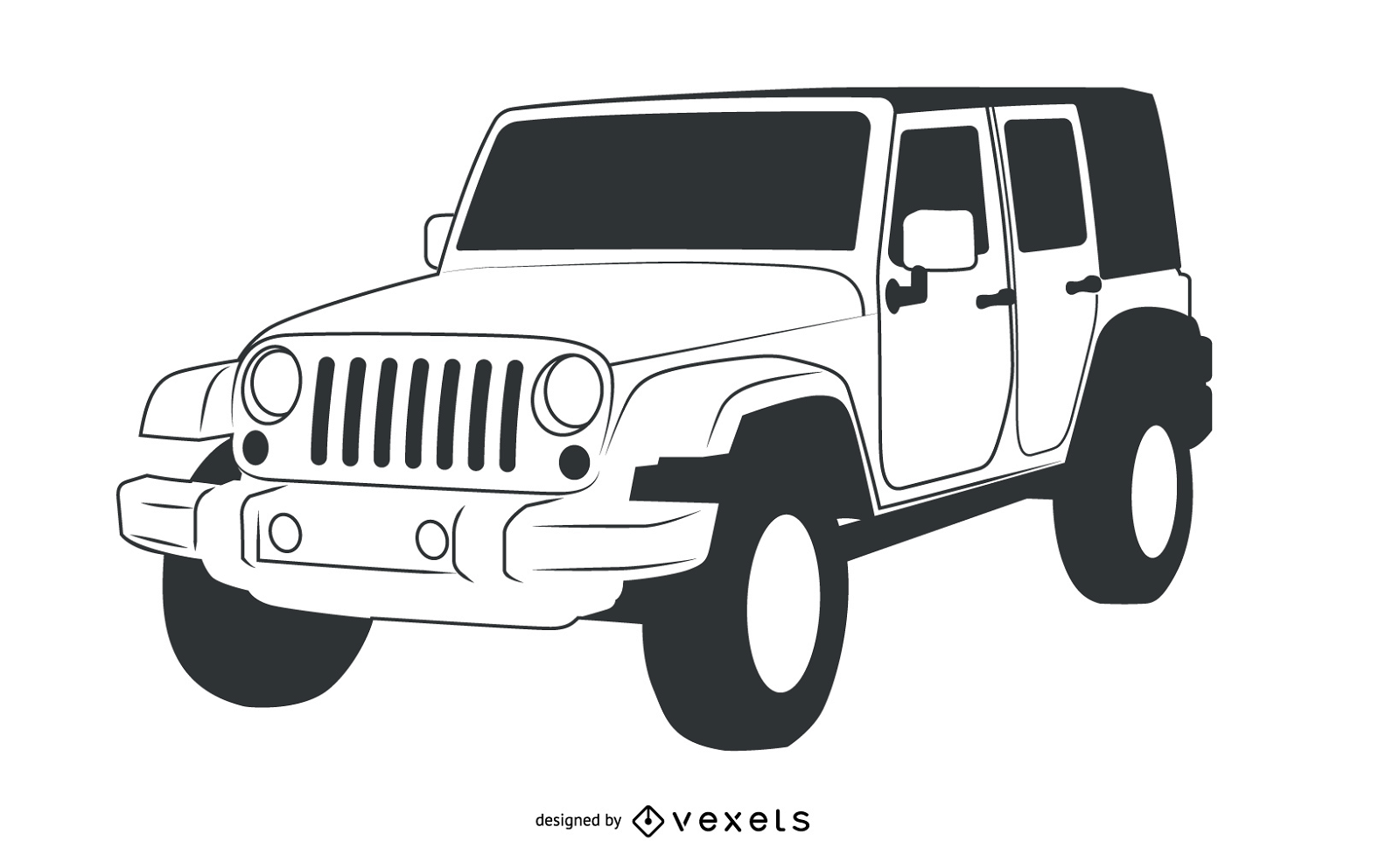 Jeep Wrangler, schwarz-weiß, handgezeichnet