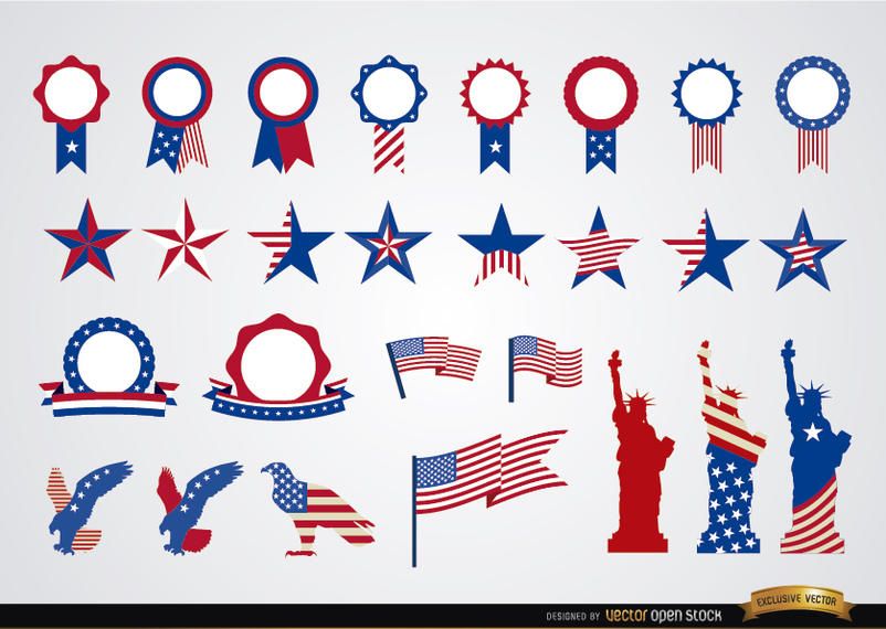 Set de cintas y decoraciones redondas USA. Set de cintas y decoraciones redondas USA.