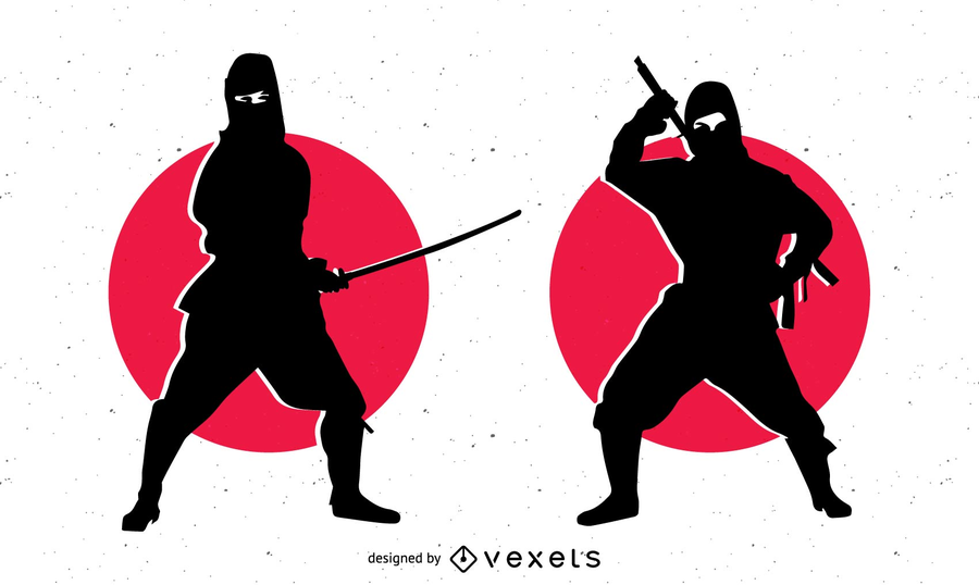 Download Silhouette Ninja Character With Sword - Vector Download