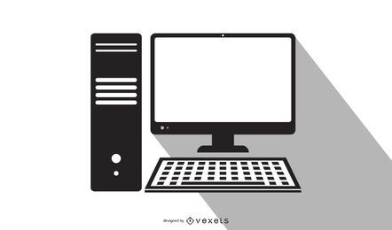 Desktop PC Black & White Cartoon