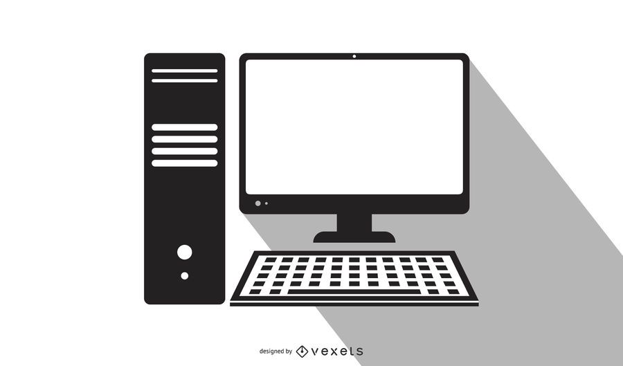 Pc De Escritorio Blanco Y Negro Dibujos Animados Descargar Vector ...