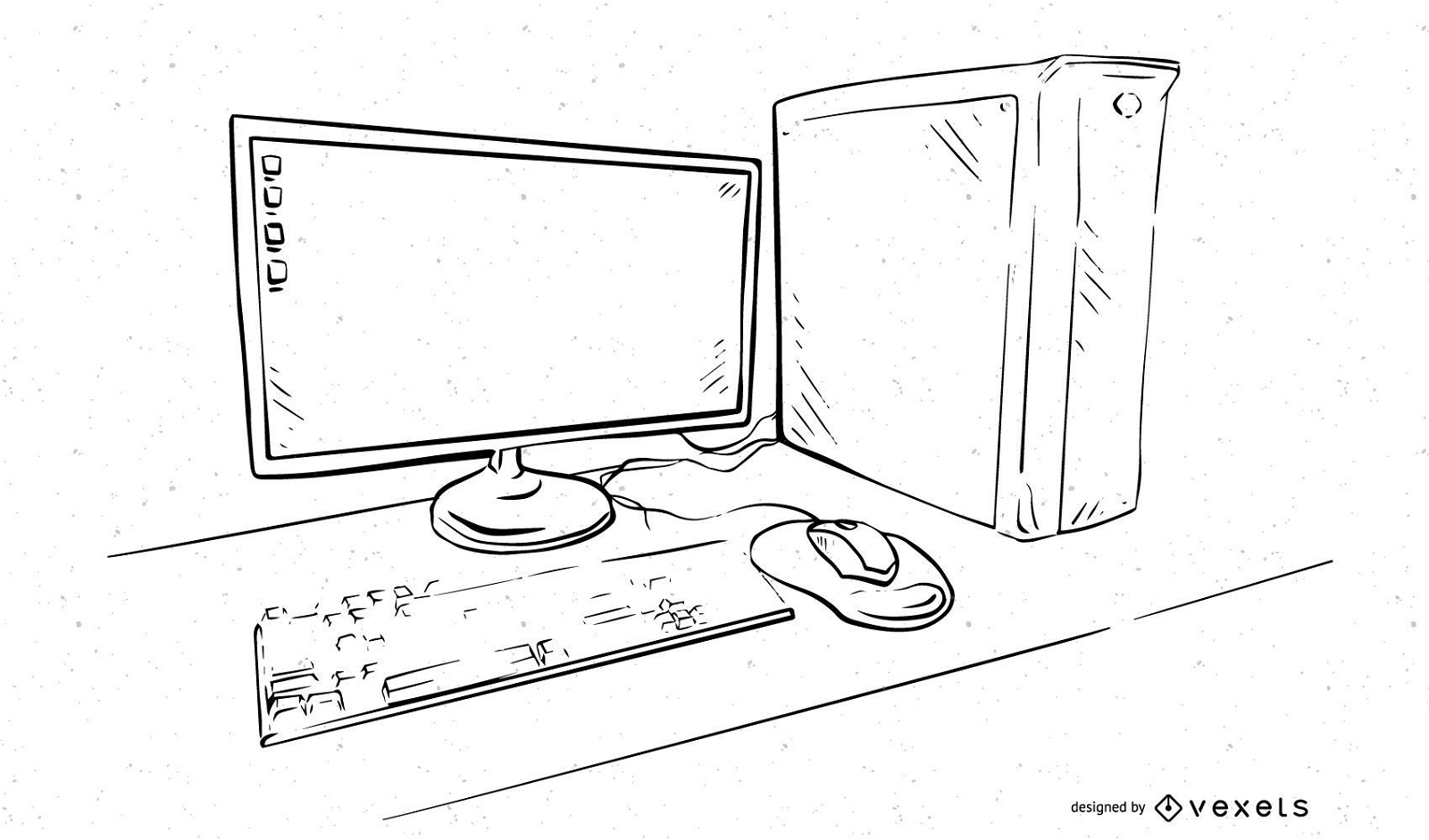 PC de escritorio con contorno en blanco y negro