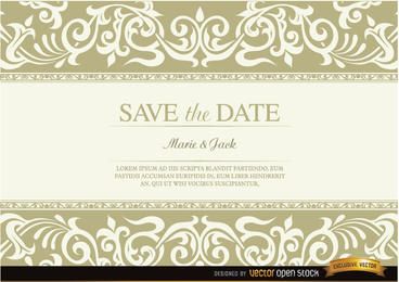 Convite de casamento com franjas florais