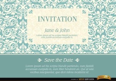Invitación de matrimonio con patrón de marco elegante