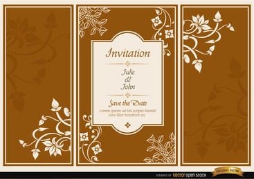 Folheto floral de tríptico convite de casamento
