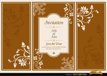 Invitación de boda de folleto tríptico floral