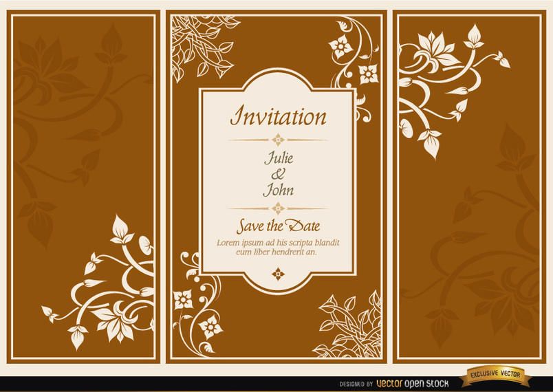 Floral triptych brochure wedding invitation Floral triptych brochure wedding invitation
