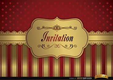 Wedding invitation red golden frame fringes
