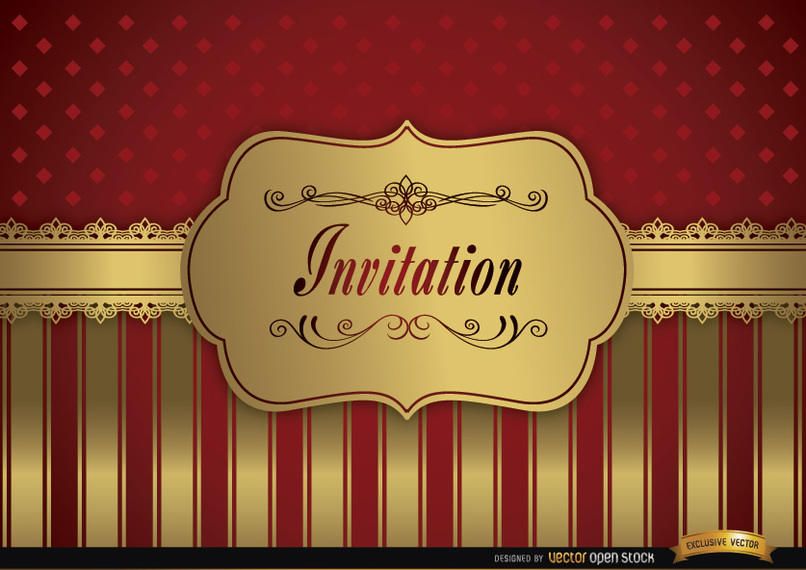 Wedding invitation red golden frame fringes Wedding invitation red golden frame fringes