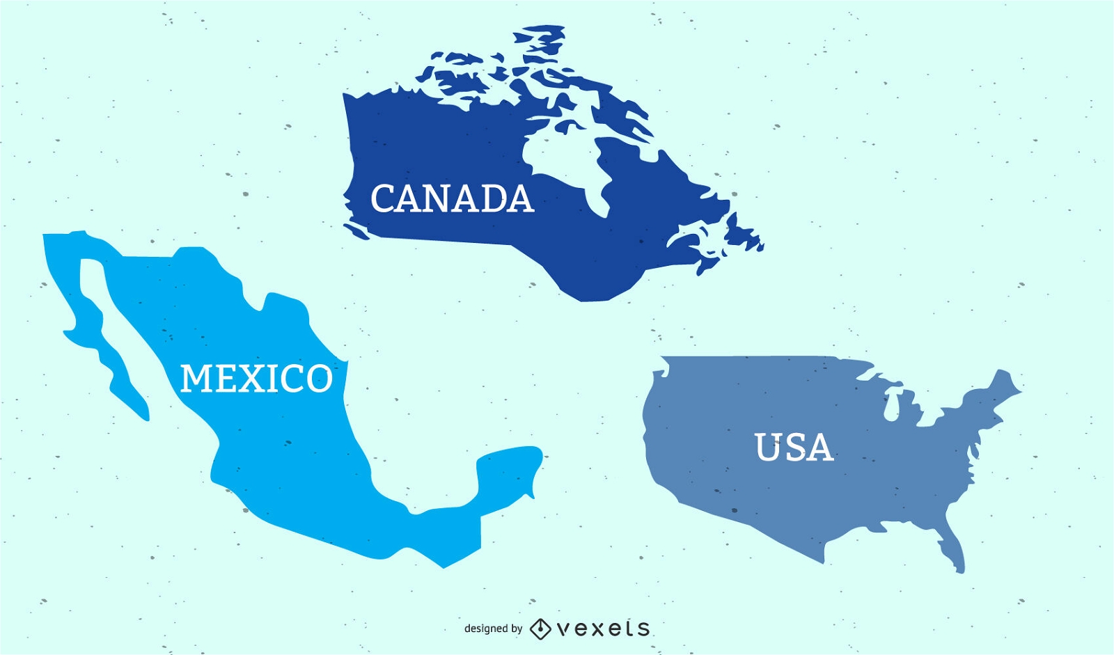 Flache Karte USA, Kanada und Mexiko