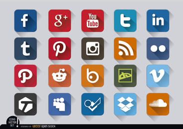 Social media square embossed icons set Social media square embossed icons set