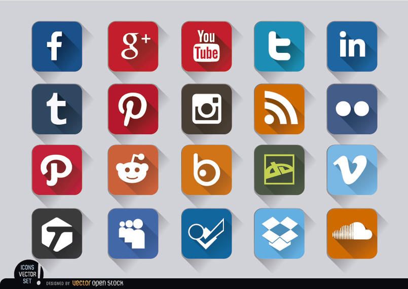 Plaza de los medios sociales en relieve conjunto de iconos Plaza de los medios sociales en relieve conjunto de iconos