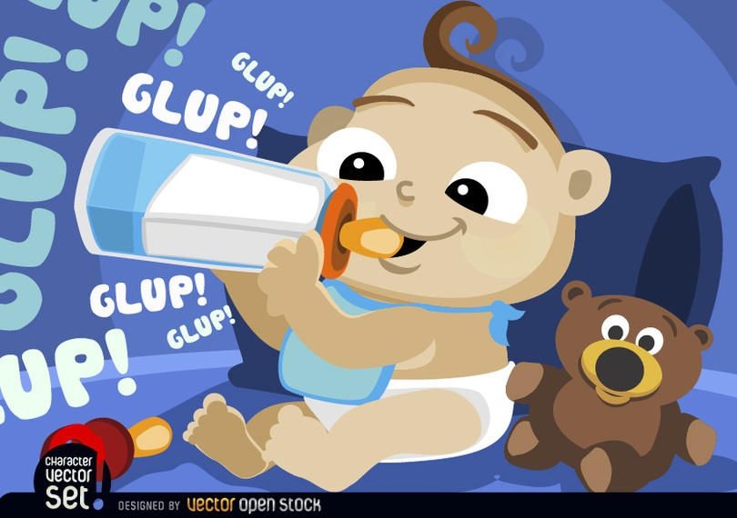 Baby Drinking Milk In Feeding Bottle - Vector Download