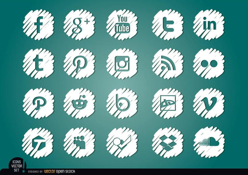 Conjunto de iconos blancos distorsionados redes sociales Conjunto de iconos blancos distorsionados redes sociales
