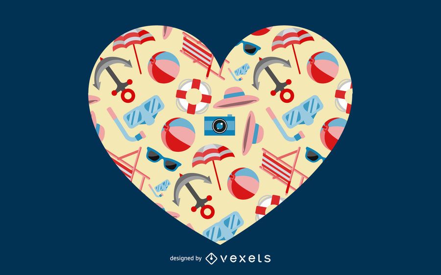 Corazón formado con iconos de verano Corazón formado con iconos de verano