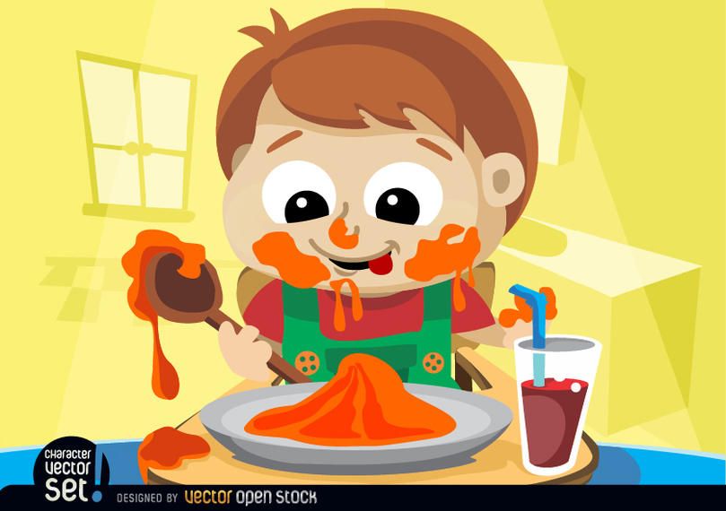 Child Messy Eating - Vector Download