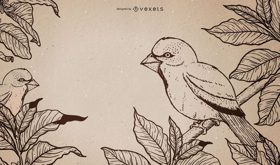 Retro Birds on a Branch Grungy Paint Retro Birds on a Branch Grungy Paint