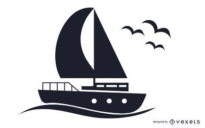 Ilustración de barco blanco y negro