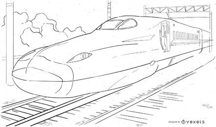 Boceto abstracto tren bala blanco y negro