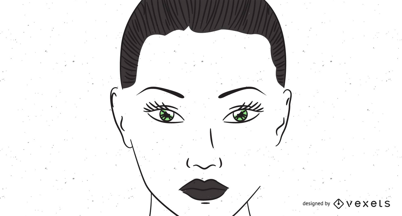 Desenho de rosto de mulher de olhos verdes
