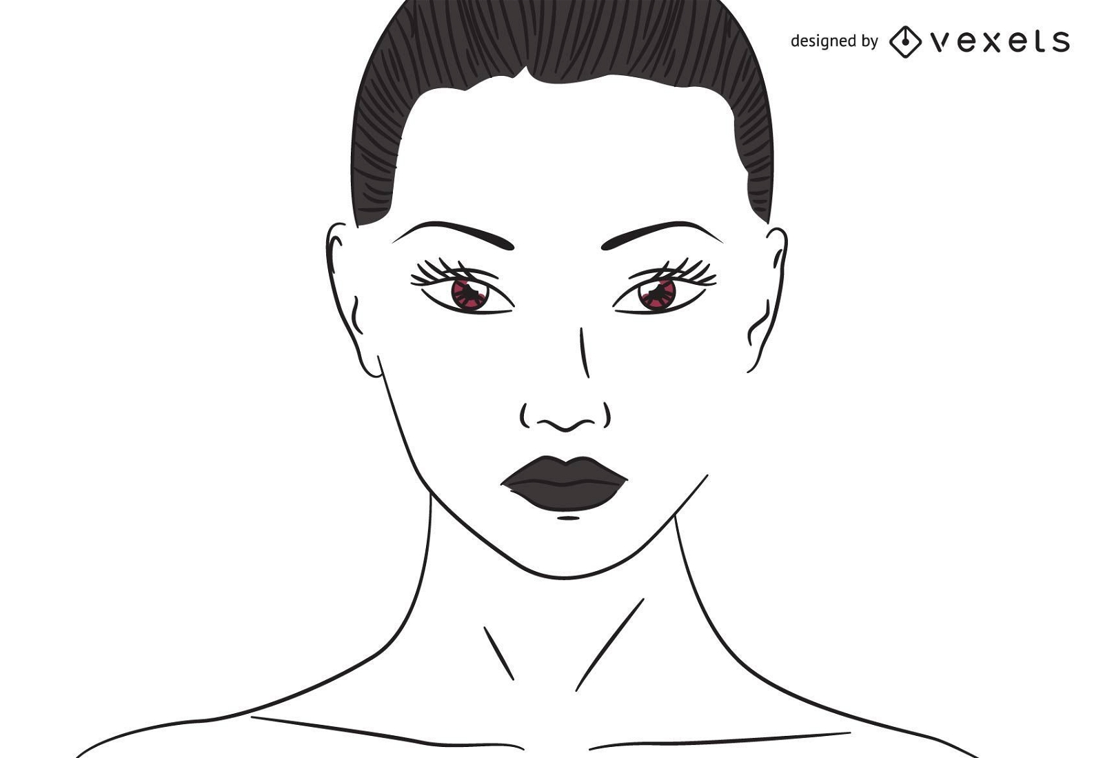 Flat Line Traced Woman with Brown Eyes