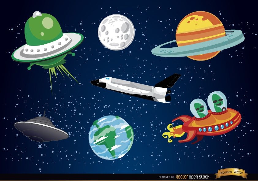 Outer space cartoon elements