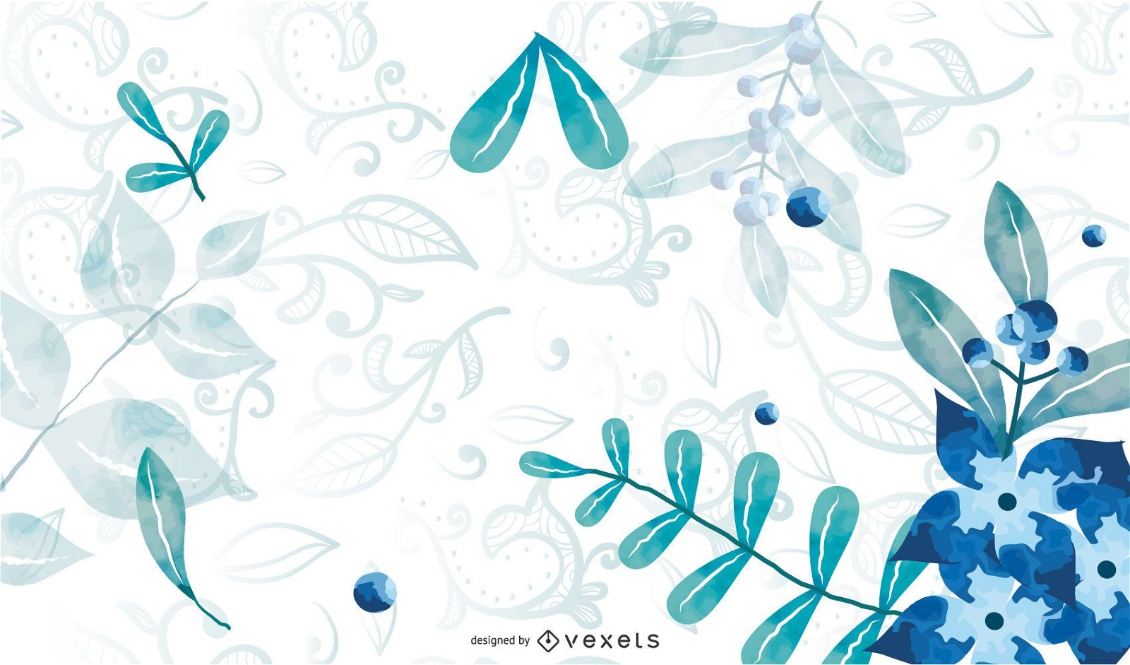 Fundo floral abstrato com redemoinhos azuis