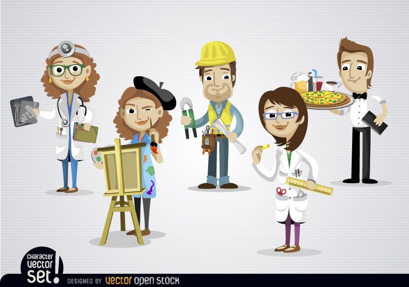 People working in different jobs