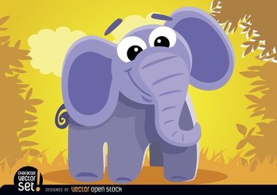 Descarga Vector De Elefante De Dibujos Animados En La Selva