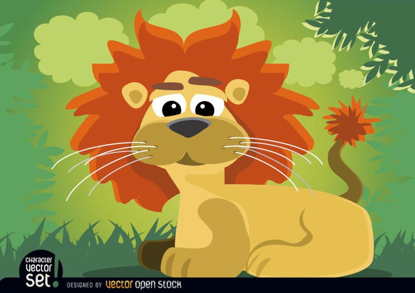 Animal de leão dos desenhos animados sentado na selva Animal de leão dos desenhos animados sentado na selva