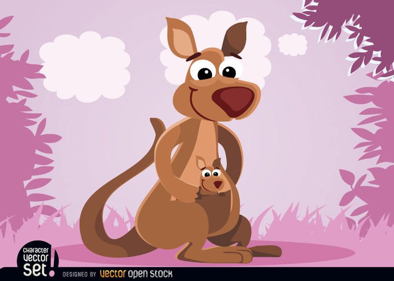 Kangaroo animal with baby in bag Kangaroo animal with baby in bag