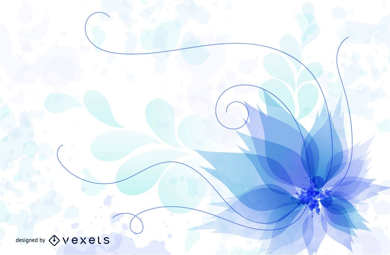 Fluorescent Blue Swirls and Floral Leaves