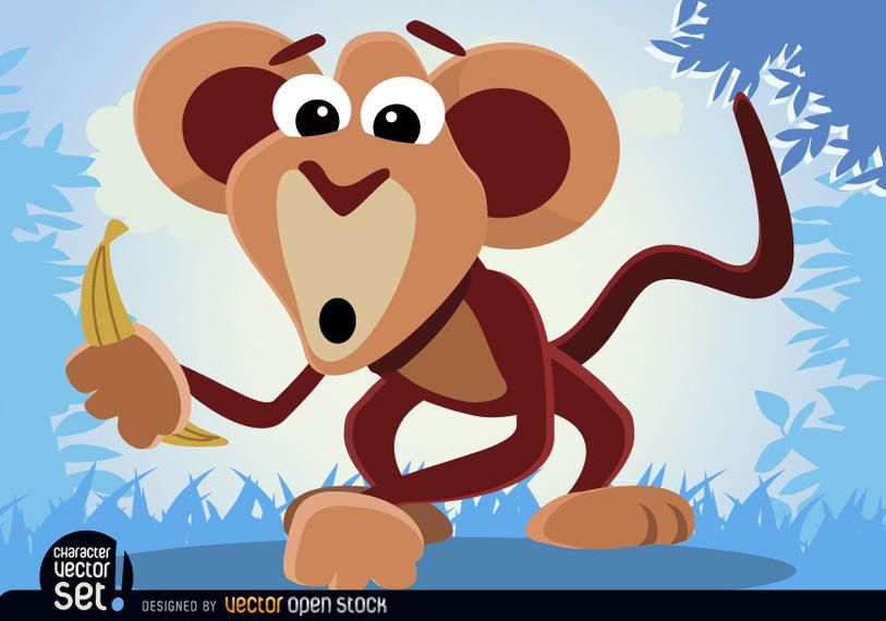 Monkey animal with banana Monkey animal with banana