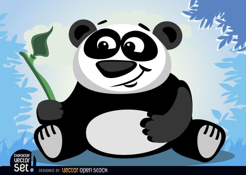 Panda bear animal with bamboo branch Panda bear animal with bamboo branch