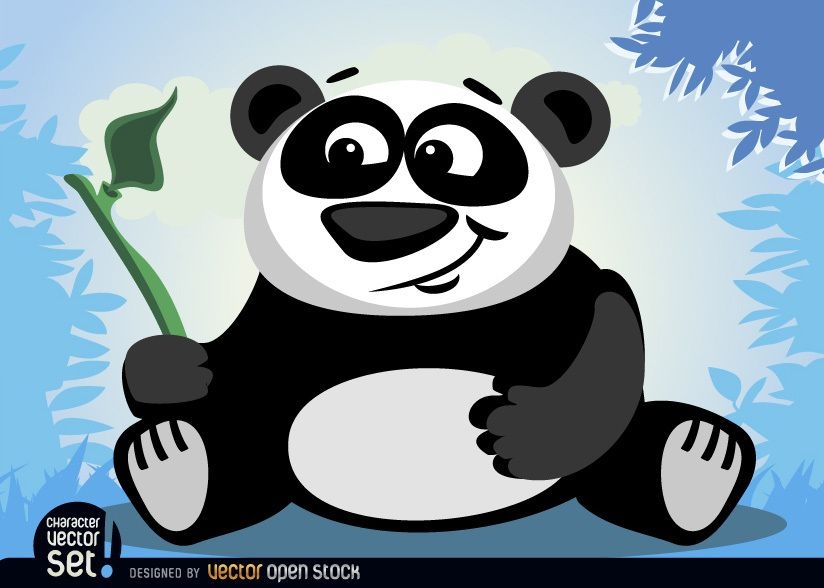 Animal urso panda com galho de bambu