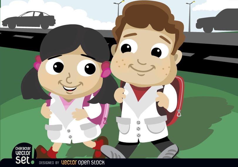 Cartoon boy and girl going to school Cartoon boy and girl going to school