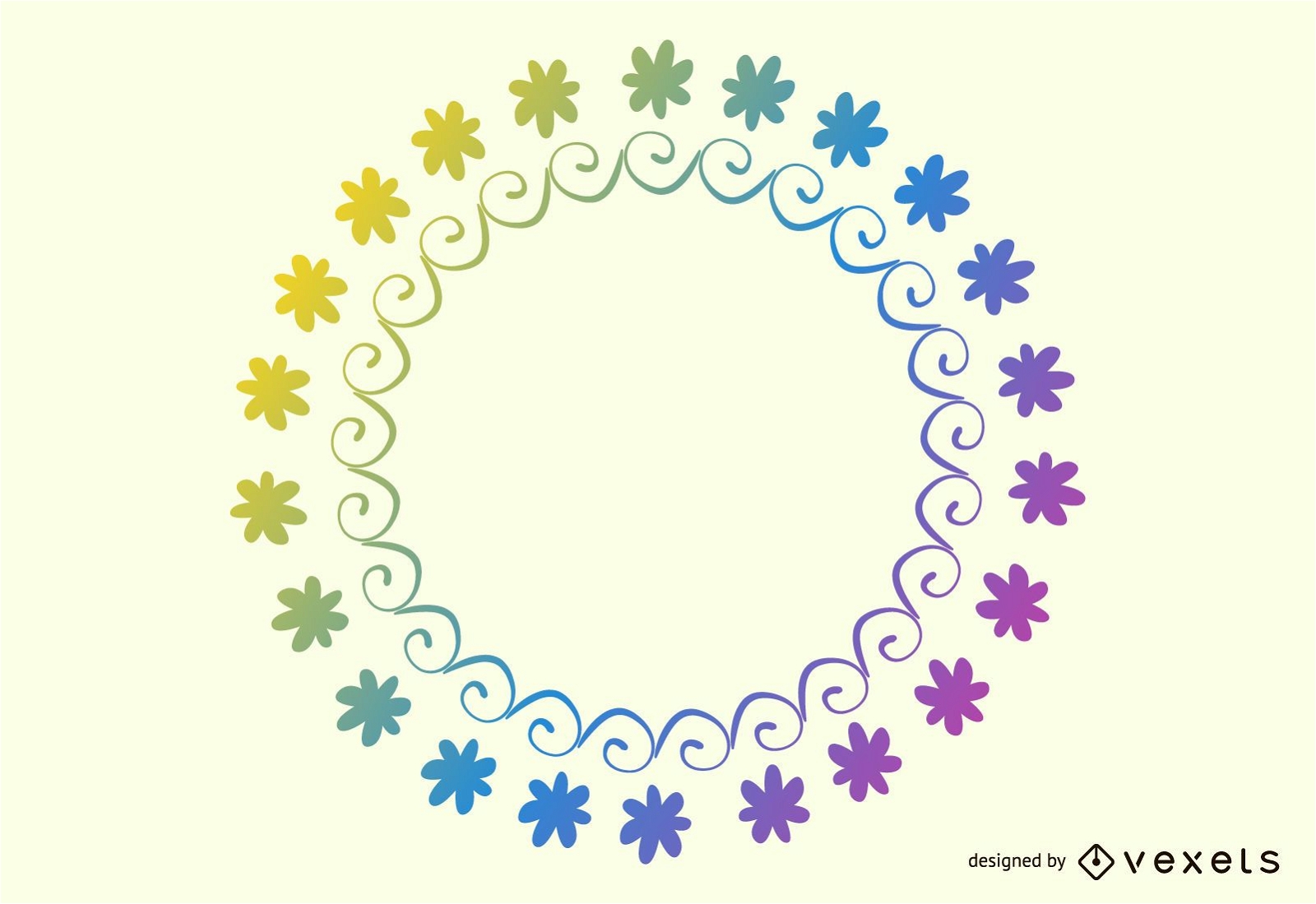 Marco circular floral arco iris simplista