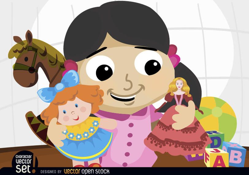Girl playing with dolls and toys Girl playing with dolls and toys