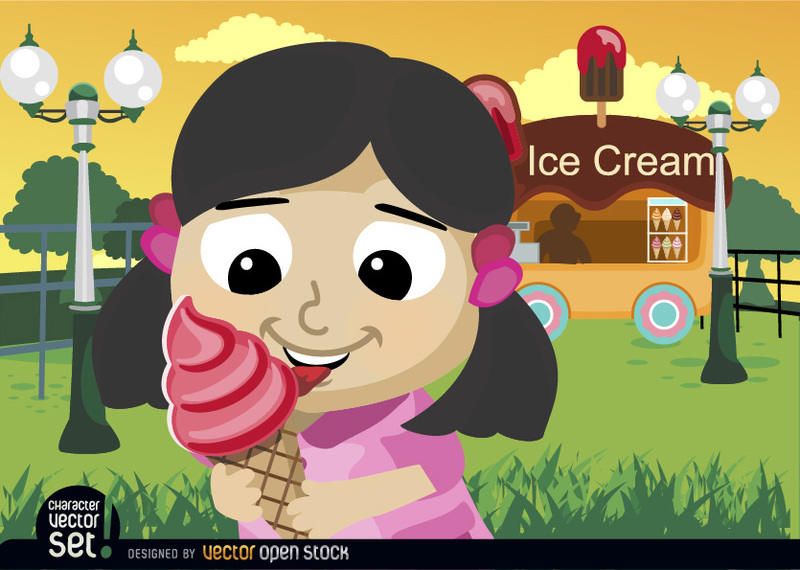 Girl eating ice cream cone in park Girl eating ice cream cone in park