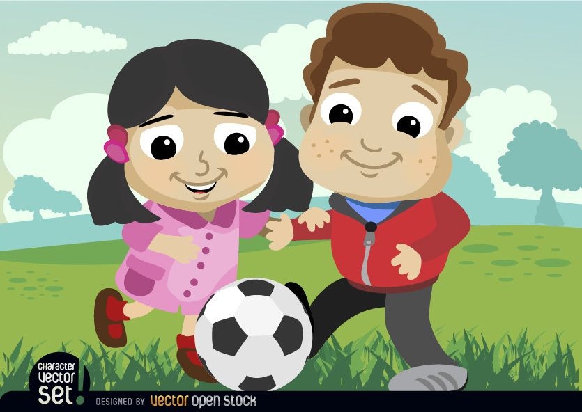 Kinder spielen mit Fußball