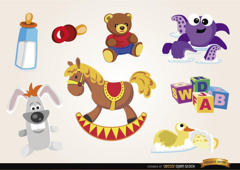 Conjunto de elementos y juguetes para bebés. Conjunto de elementos y juguetes para bebés.