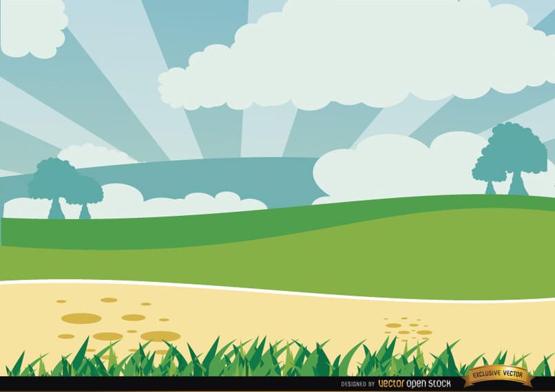 Paisagem verde dos desenhos animados Paisagem verde dos desenhos animados