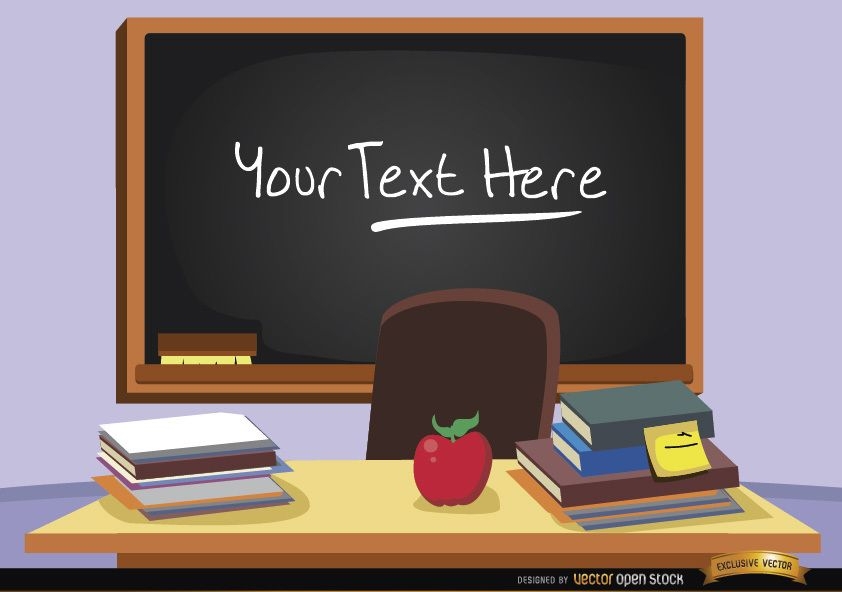 Blackboard in classroom with text