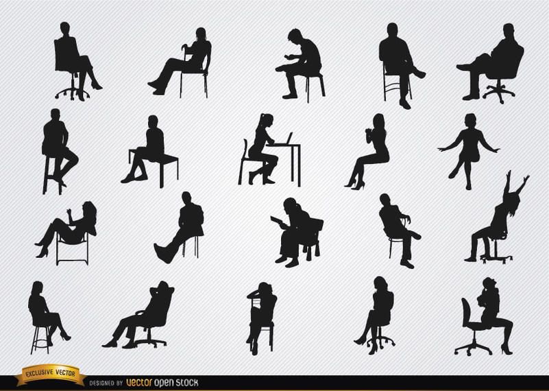 Die Leute sitzen in Stühle Silhouetten Die Leute sitzen in Stühle Silhouetten