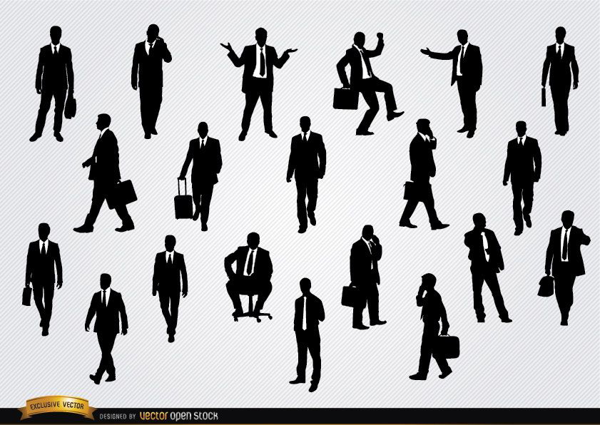 Businessmen in different situations silhouettes
