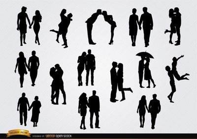 silhouettes of couples in love