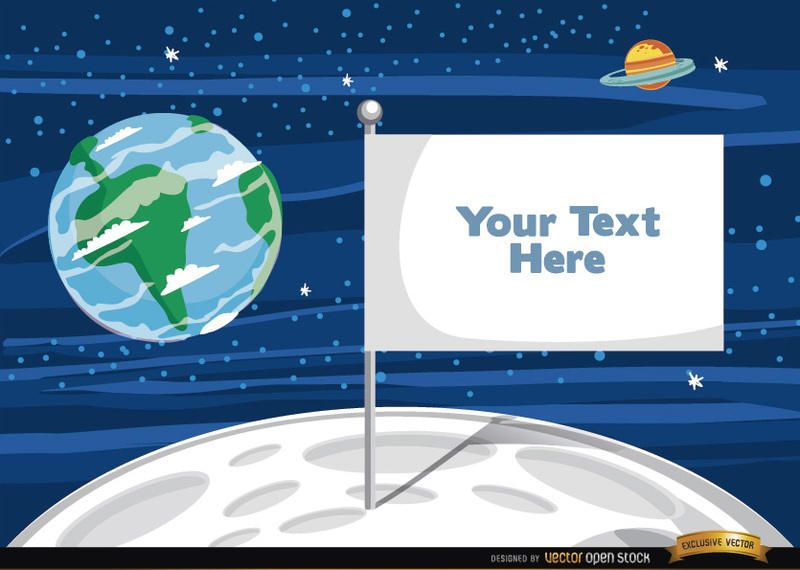Flag on the moon with text Flag on the moon with text
