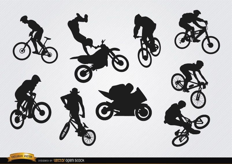 Silhuetas de BMX de motocross de bicicleta Silhuetas de BMX de motocross de bicicleta