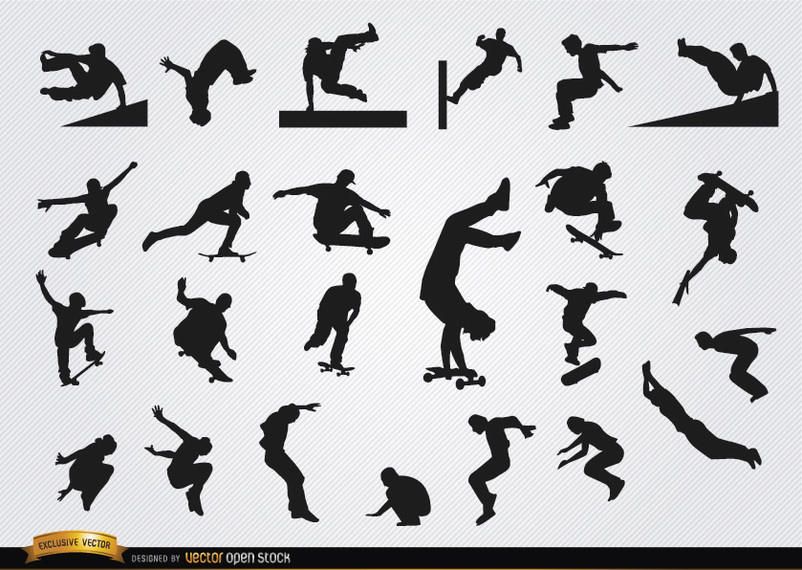 Parkour and skateboarding silhouettes Parkour and skateboarding silhouettes